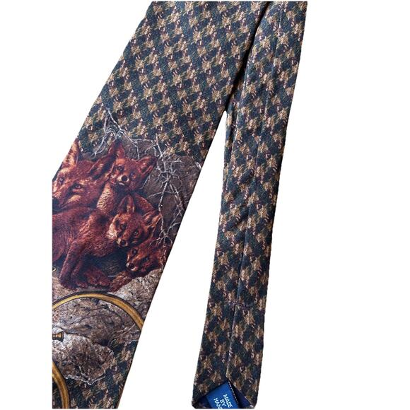 "Polo Ralph Lauren Houndstooth Fox Hunting Horn Silk Tie" VTG Preppy 80s Polo - Picture 1 of 7